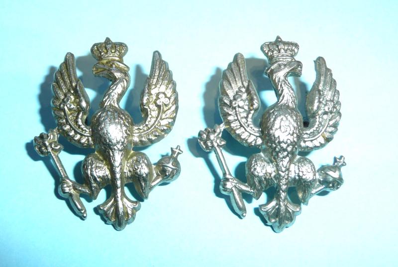 14th (Kings) Hussars Matched Pair of Facing White Metal Collar Badges
