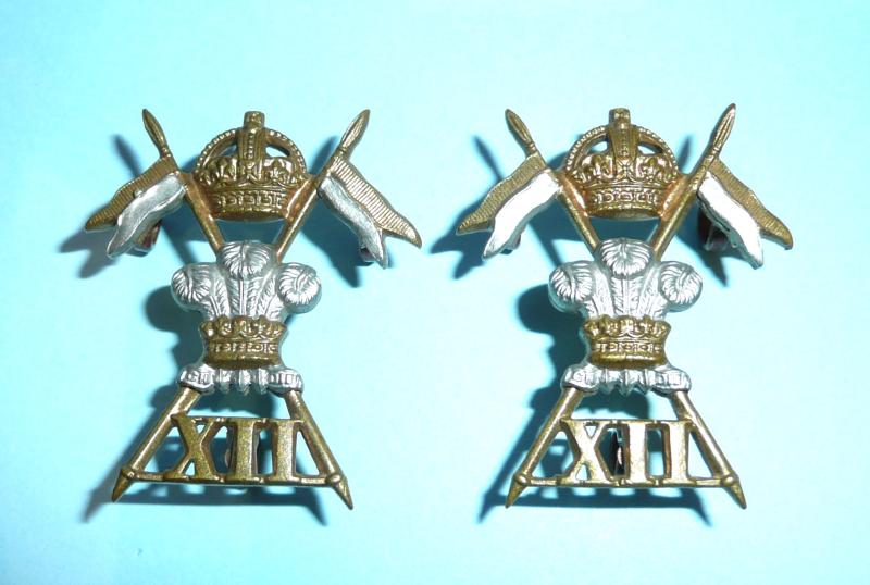 12th Lancers ( Prince of Wales's Royal ) Bi-Metal Collar Badges - three loops