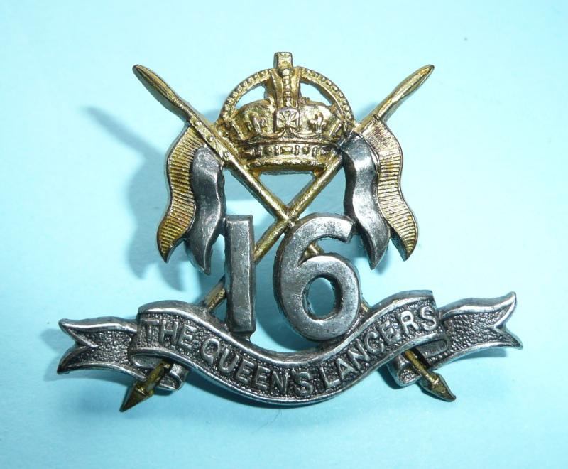 WW1 16th The Queens Own Lancers Officer's Collar Badge, Kings Crown - Jennens
