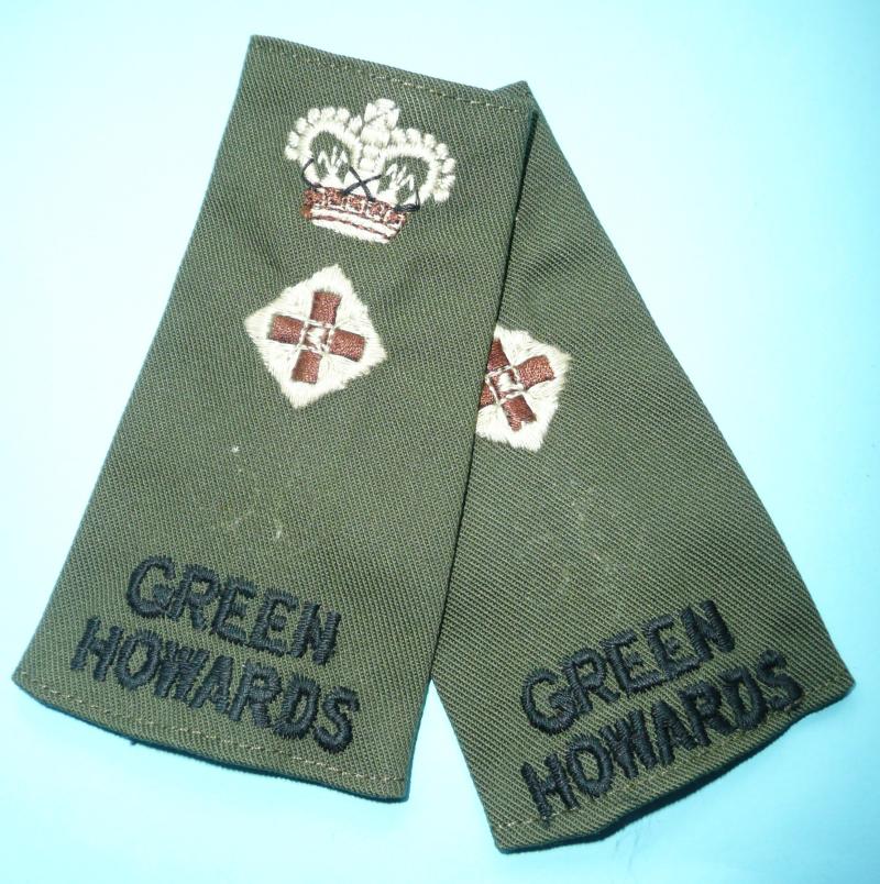 Green Howards (Alexandra Princess of Wales's Own ( Yorkshire Regiment)) Lieutenant Colonel's Matched Pair of Embroidered Cloth Epaulette Slide on Rank Insignia