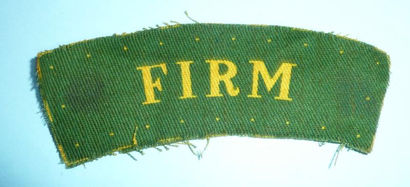 WW2 FIRM (1th Battalion The Worcestershire Regiment ) Printed Yellow / Green Printed Cloth Shoulder Title