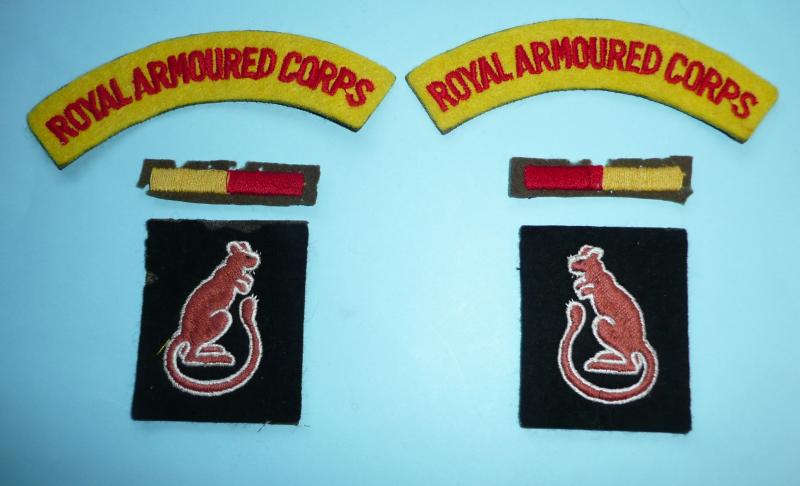 Royal Armoured Corps / 7th Armoured Division (Desert Rats) Set of woven Cloth Insignia