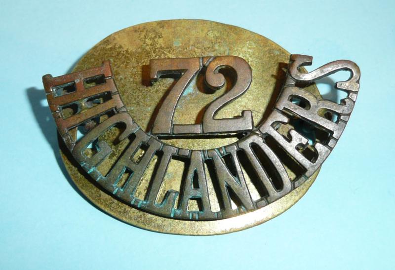 WW1 Canadian CEF - 72nd Highlanders of Canada Shoulder Title on Brass Backing Plate