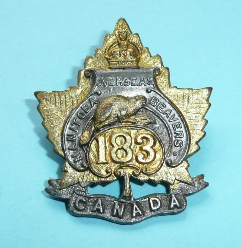 WW1 Canada - 183rd (Manitoba Beavers) Infantry Battalion CEF Officer's Full Dress Collar Badge