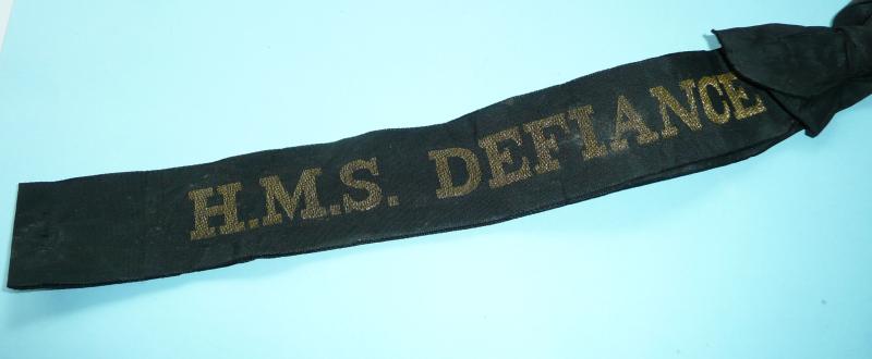 HMS Defiance Naval Ratings Cap Tally - Shore Establishment (Stone frigate)