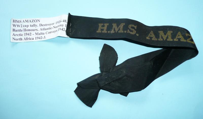 WW2 HMS Amazon (Destroyer) Naval Ratings Cap Tally