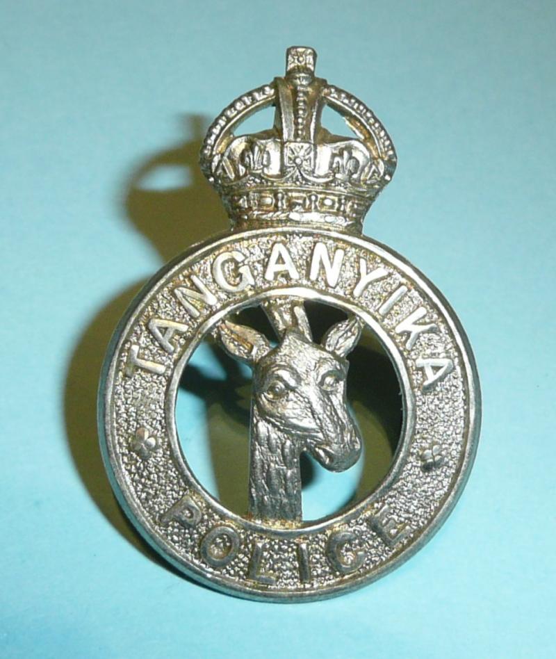 East Africa - Tanganyika (now Tanzania) Police White Metal Cap Badge, King's Crown