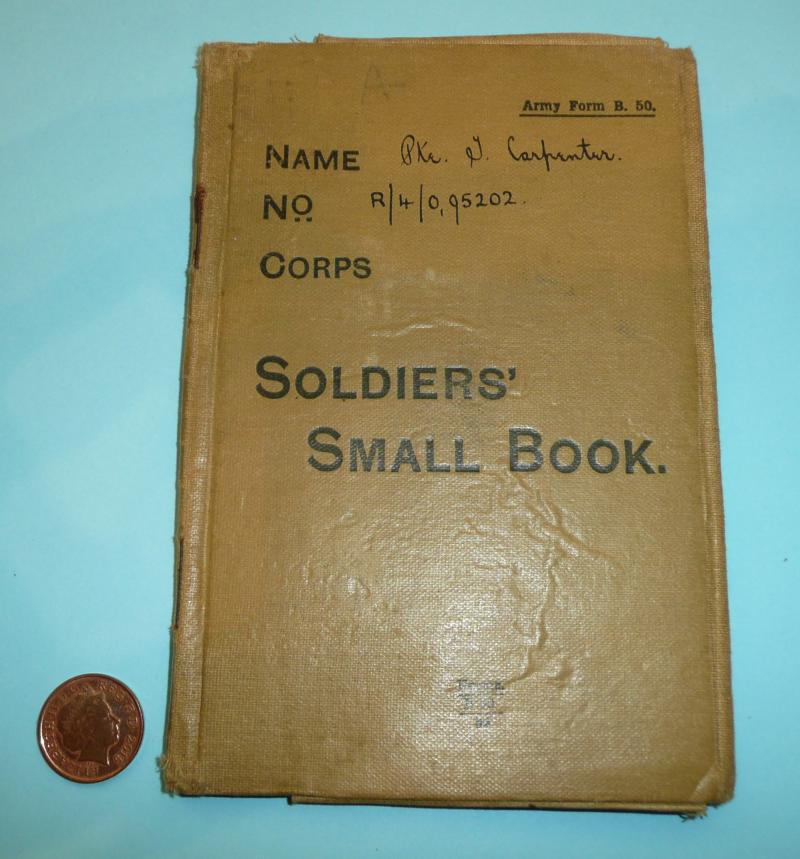 WW1 British Army Soldiers Small Book (Army Form B50) - Carpenter, 46th Remount Squadron, Army Service Corps (ASC) - 1915