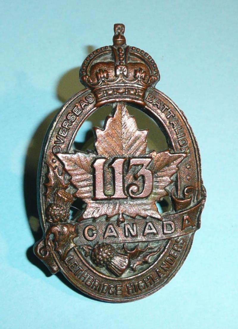 WW1 Canada - 113th (Lethbridge Highlanders) Infantry Battalion CEF Canadian Expeditionary Force  Cap Badge