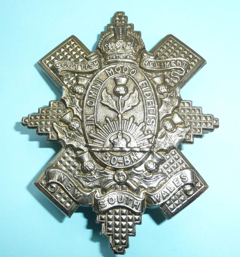 30th Battalion New South Wales (NSW) Scottish Regiment White Metal Glengarry Badge, King's Crown