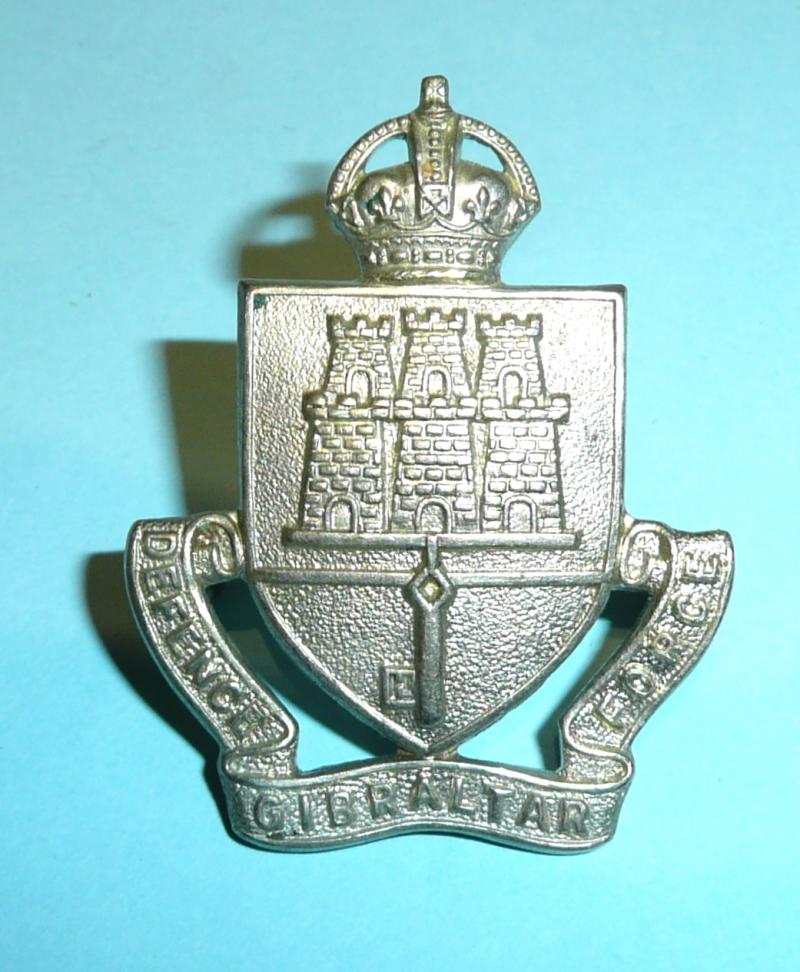 WW2 Gibraltar Defence Force White Metal Cap Badge - King's Crown