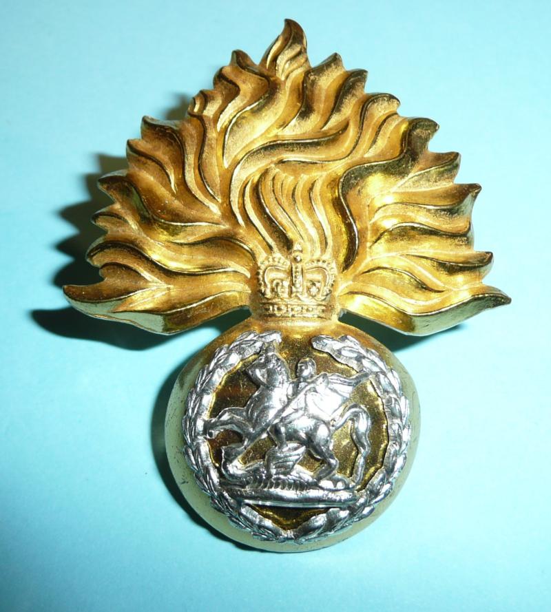 Fusilier Brigade / Royal Regiment of Fusiliers (RRF) Officers Silver Plated Full Dress Cap Badge