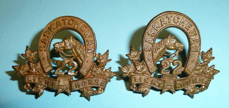 Canadian Militia - 22nd Saskatchewan Light  Horse Pair of Facing Collar Badges