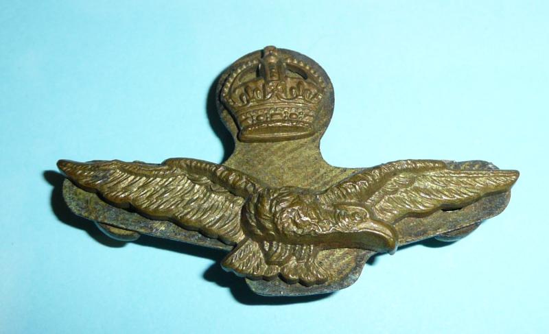 WW2 Era Royal Air Force RAF Officer's Side Cap Two Part Cap Badge with Backing Plate
