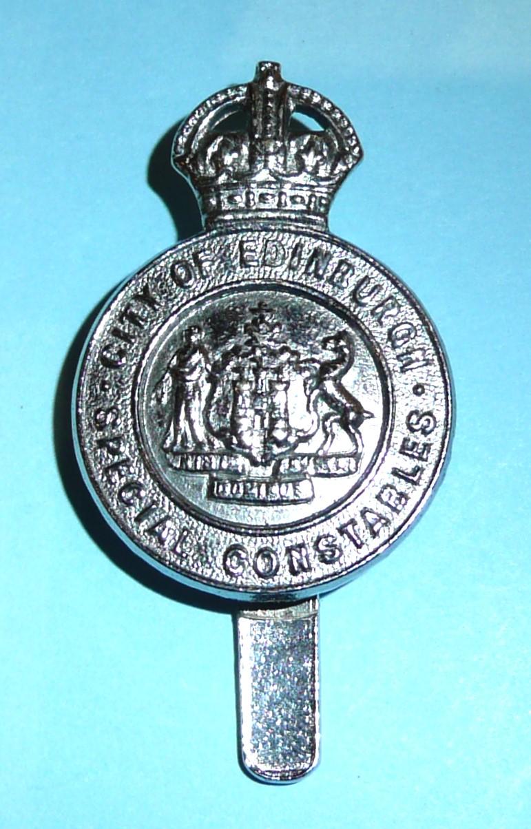 City of Edinburgh (Scotland) Special Constable Constabulary Police Chromed Cap Badge, King's Crown
