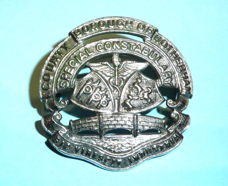 County Borough of Rotherham (Yorkshire) Special Constable Constabulary Police White Chromed Cap Badge