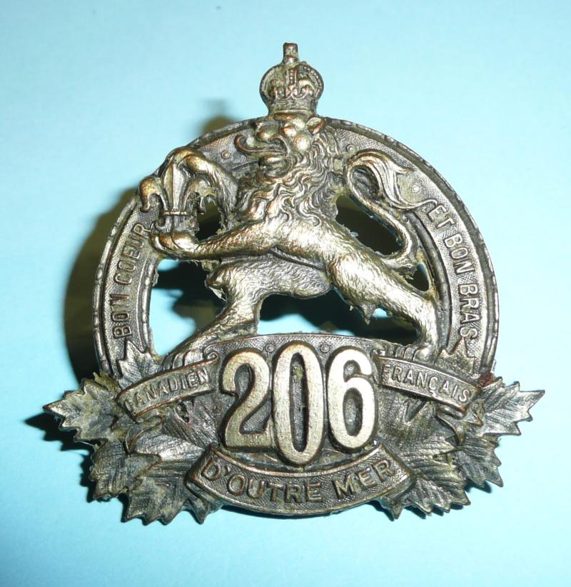 WW1 Canada - 206th (Canadien Francais) Battalion (CEF) Pickled Copper Cap Badge