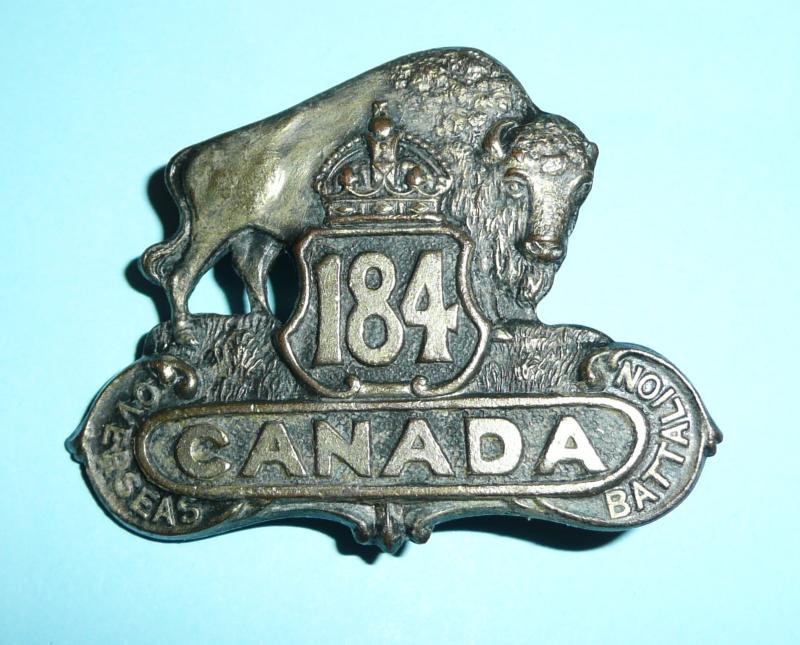 WW1 Canada - 184th Battalion (Lisgar, Manitoba) CEF Pickled Copper Cap Badge - Dingwall