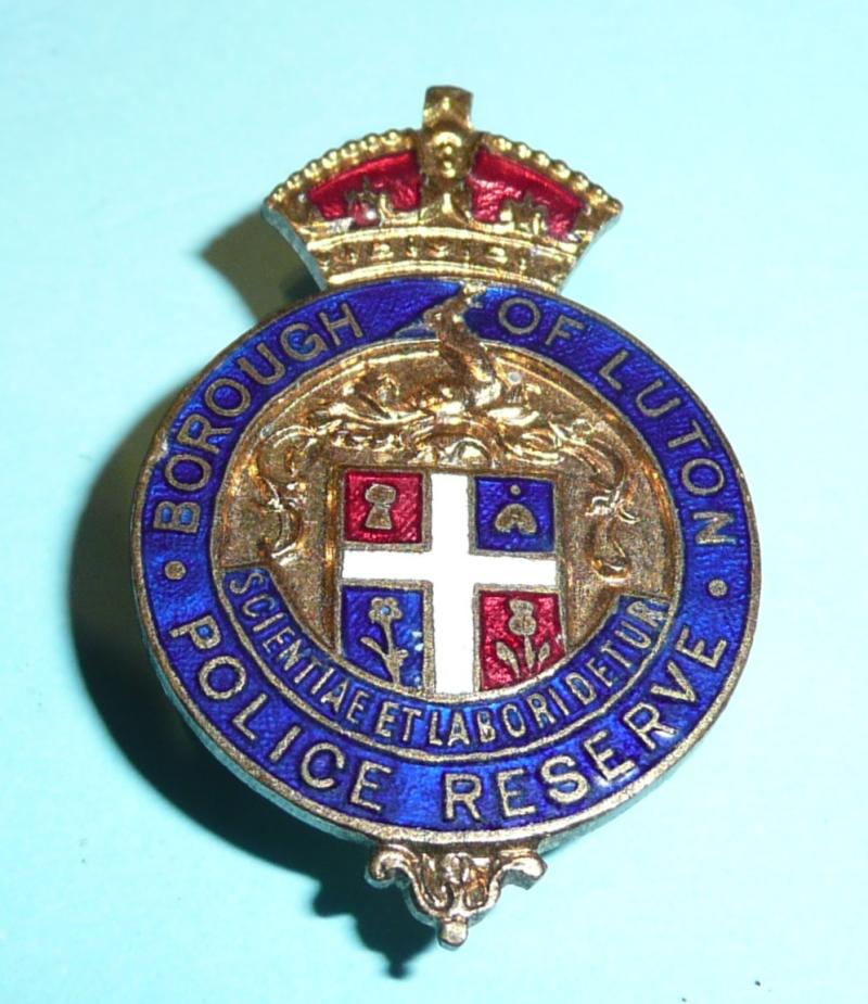 WW2 Borough of Luton Police Reserve Special Constable Constabulary Gilt & Enamel Mufti Buttonhole Lapel Badge