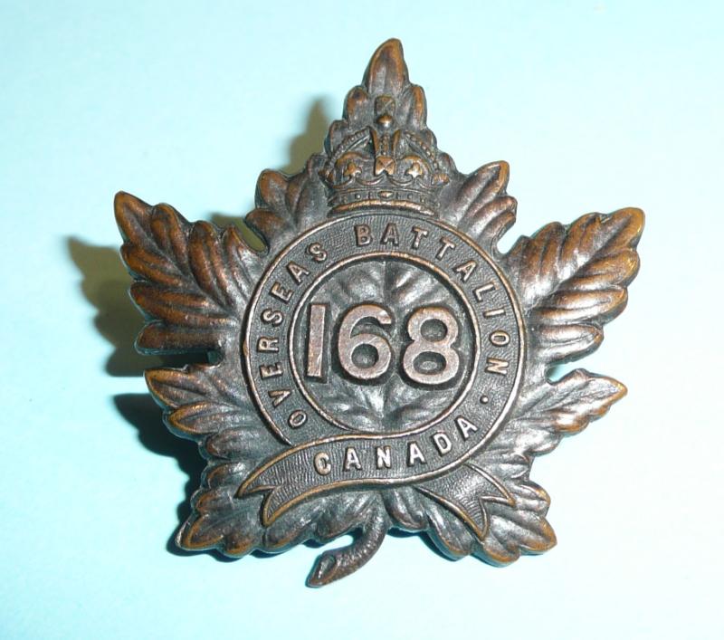 WW1 Canada - 168th CEF Browning Copper Cap Badge
