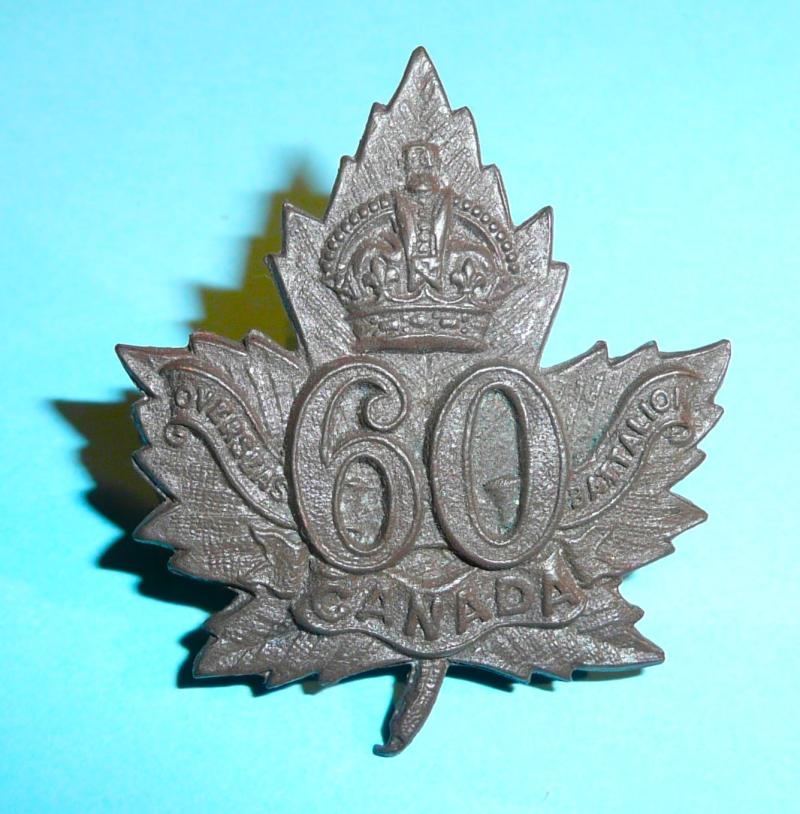 WW1 Canada - 60th Infantry Battalion (Victoria Rifles) CEF Canadian Expeditionary Force Overseas Infantry Battalion Cap Badge