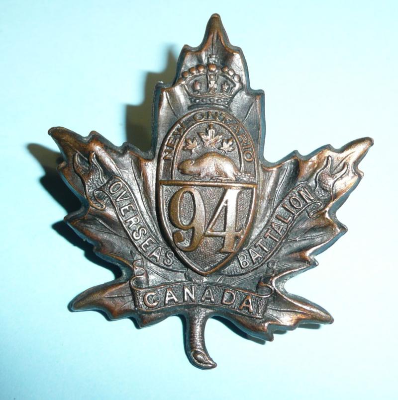 WW1 Canada - 94th Infantry Battalion (New Ontario) CEF Canadian Expeditionary Force Overseas Infantry Battalion Cap Badge