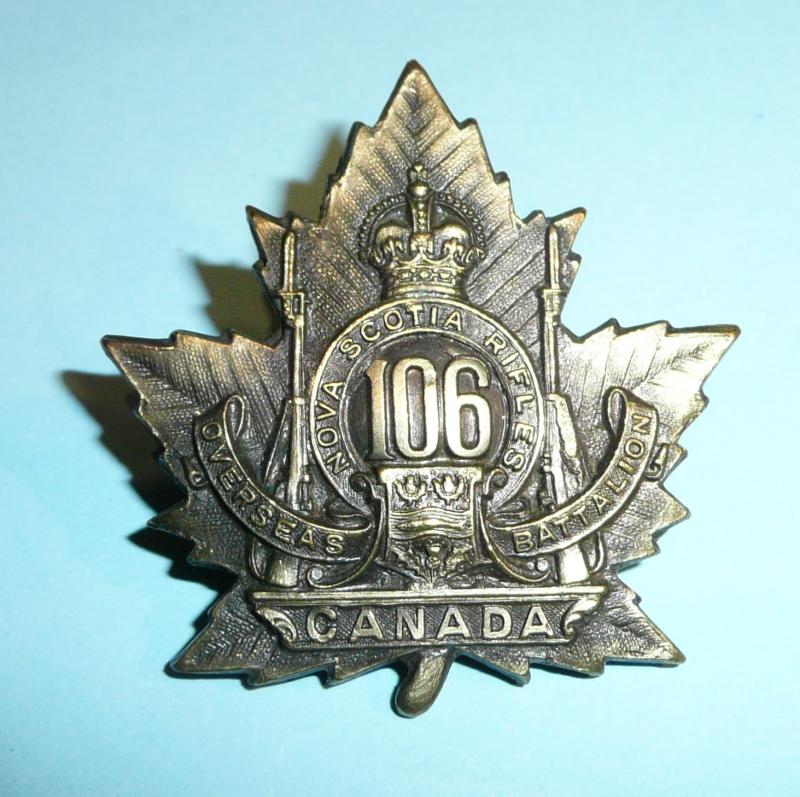 WW1 Canada - 106th Infantry Battalion (Nova Scotia Rifles) CEF Canadian Expeditionary Force Overseas Infantry Battalion Cap Badge