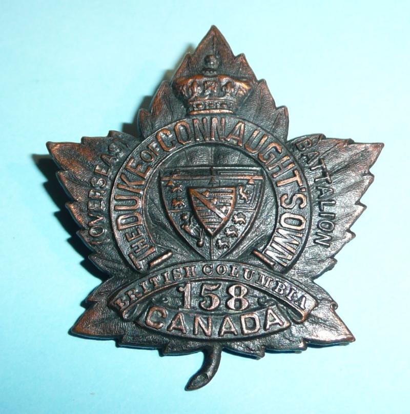 WW1 Canada - 158th Infantry Battalion (Duke of Connaught's Own, Vancouver) CEF Canadian Expeditionary Force Overseas Infantry Battalion Cap Badge