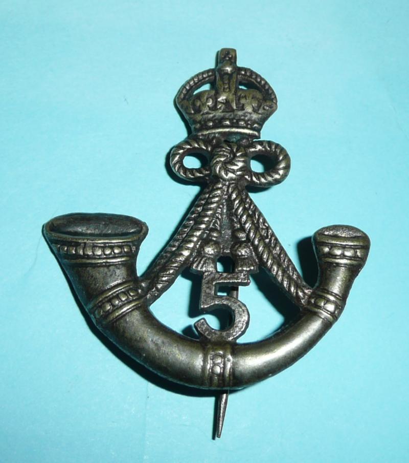 Indian Army - 5th Mahratta Light Infantry Large Cast White Metal Pagri / Sun Helmet Badge