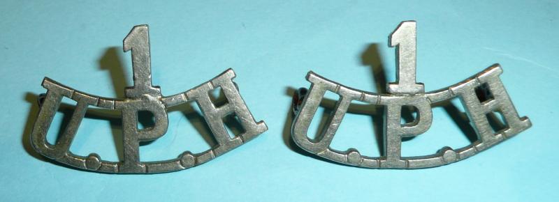 WW1 Indian Army - 1 / UPH United Provinces Light Horse Matched Pair of White Metal Shoulder Titles - Gaunt