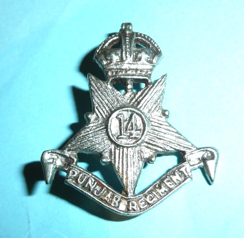 Indian Army - 14th Punjab Regiment Cast White Metal Cap Badge