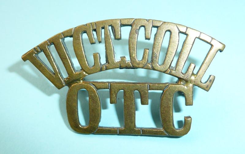 WW1 Victoria College (Jersey Channel Islands) OTC Brass Shoulder Title