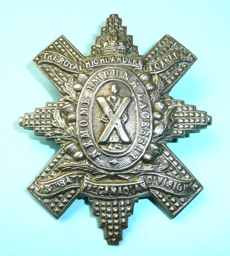 WW1 Canada - 13th Battalion CEF 1st Canadian Division The Royal Highlanders (Black Watch) Of Canada – King’s Crown White Metal Cap Badge