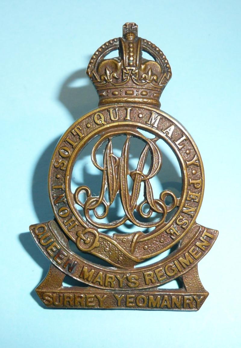 The Surrey Yeomanry (Lancers) (Queen Mary's Regiment) Brass Other Ranks Larger Pattern Cap Badge
