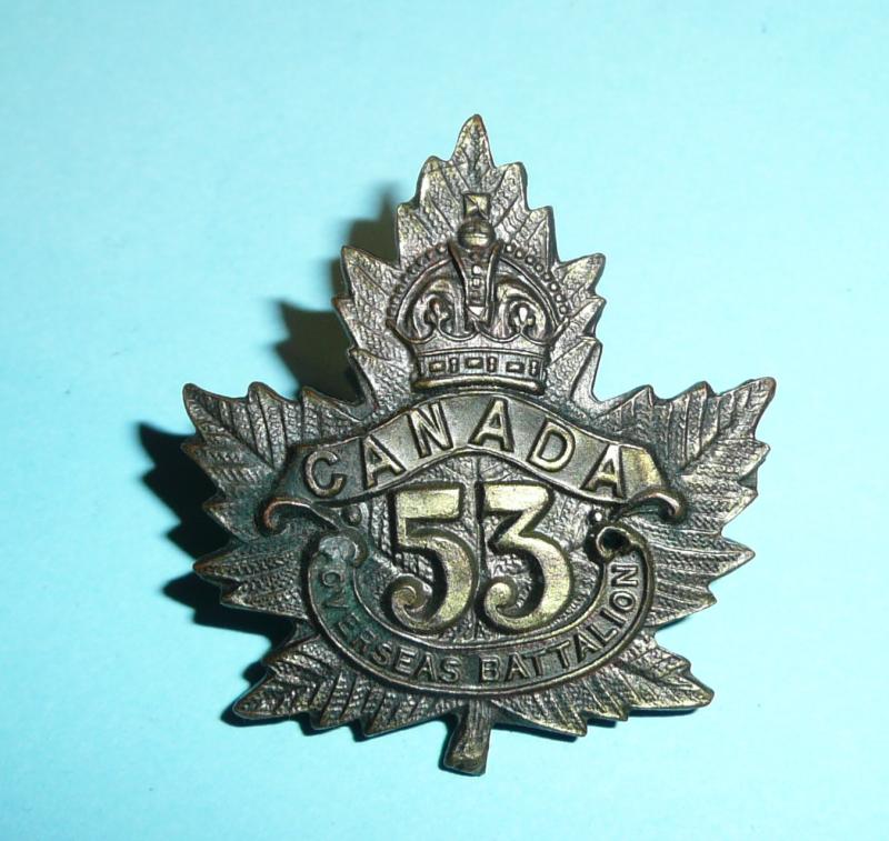 WW1 Canada - 53rd Overseas Battalion CEF Canadian Expeditionary Force Browning Copper Cap Badge