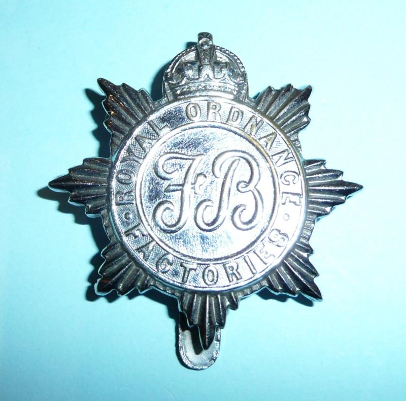 WW2 Home Front - Royal Ordnance Factories Fire Brigade Chromed White Metal Cap Badge