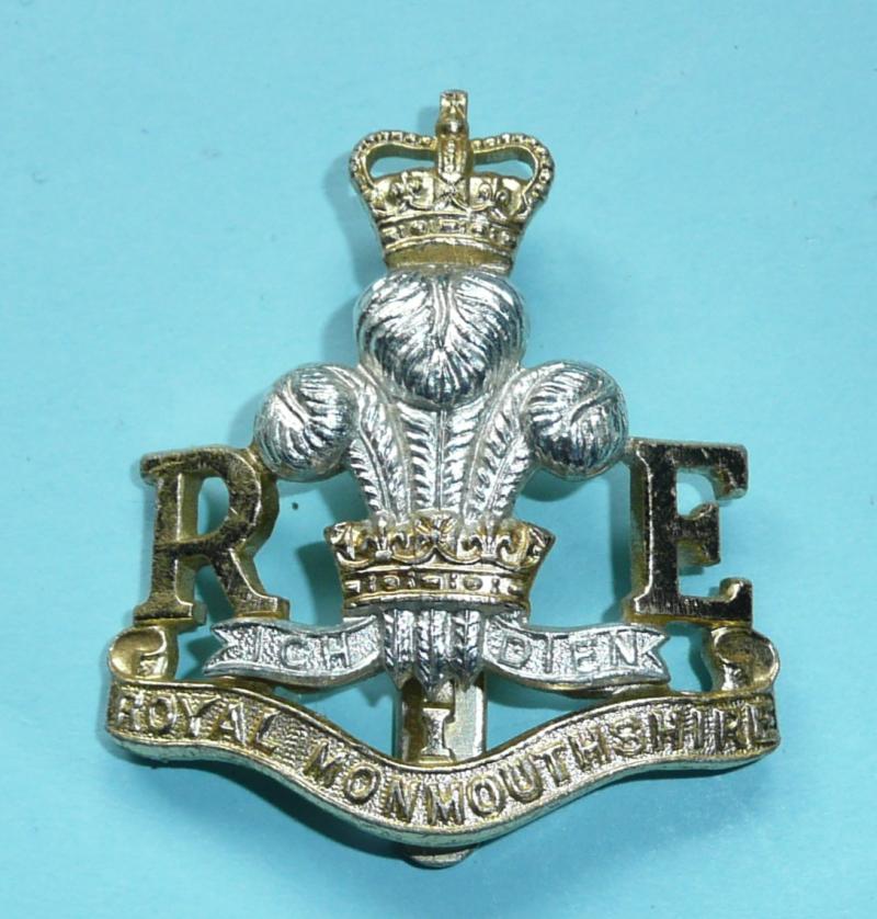Royal Monmouthshire Royal Engineers Militia TA QEII Pattern AA Anodised Staybrite Cap Badge - Gaunt
