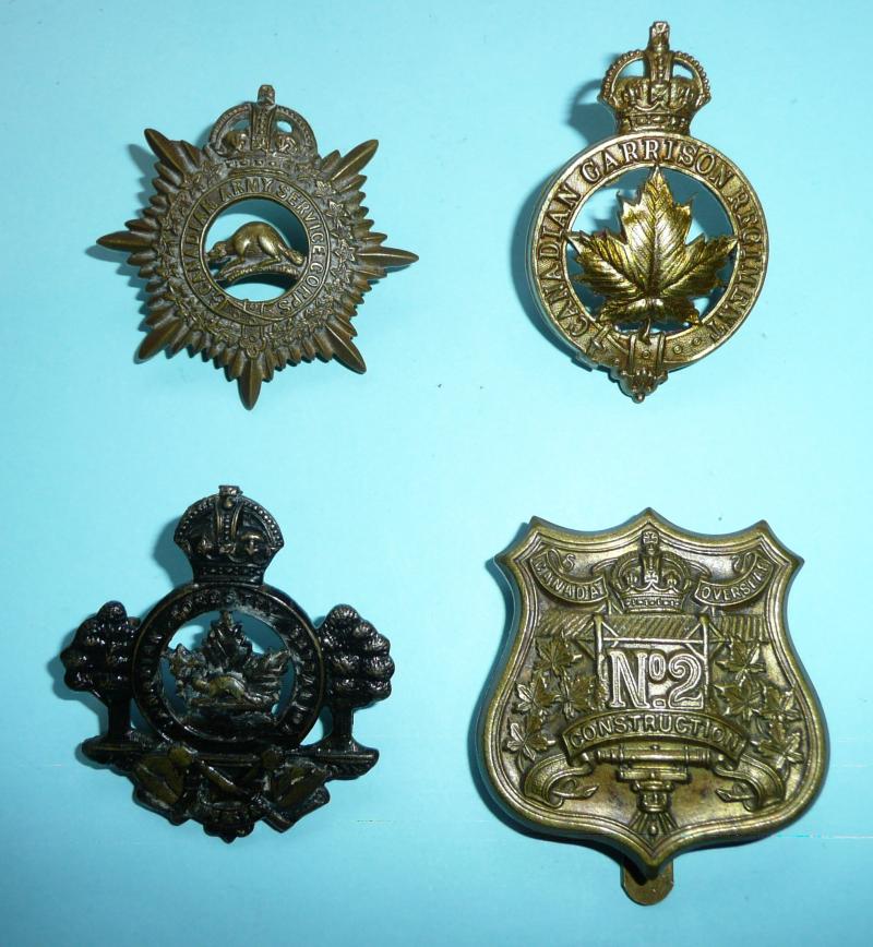 WW1 Canada - Lot of 4 different CEF Cap Badges, CASC, Garrison, Forestry and No 2 Construction Battalion