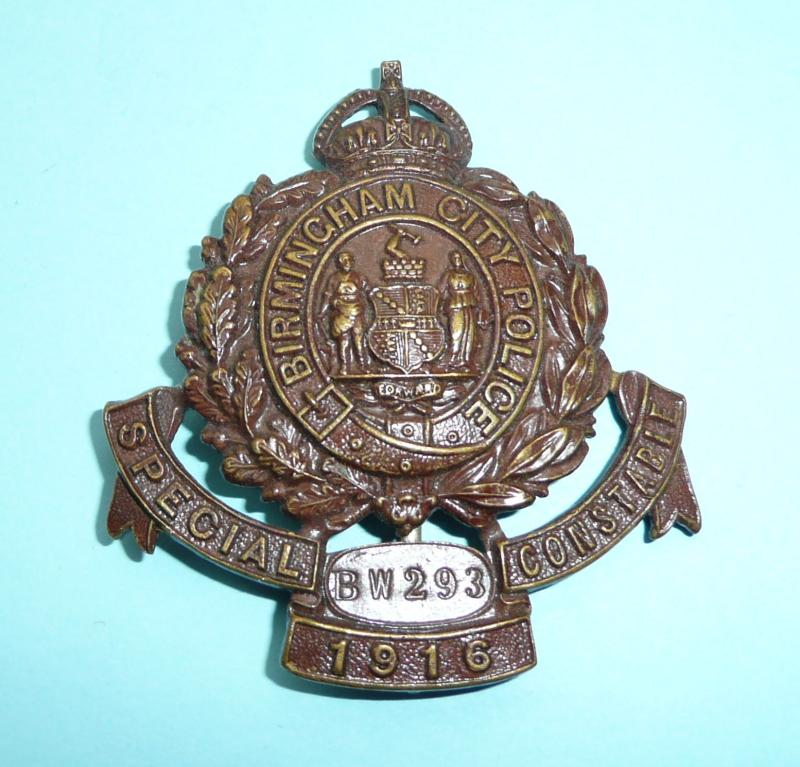 WW1 Home Front Birmingham Special Constable Constabulary Police -  1916 Bronze Cap Badge
