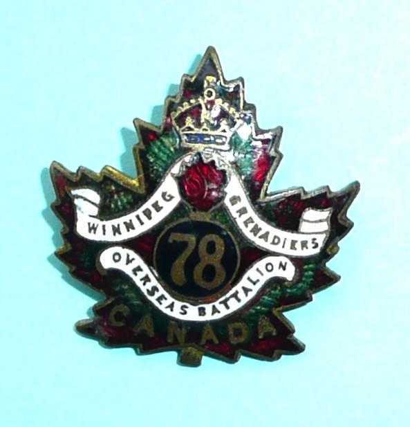 WW1 Canada  - 78th (Winnipeg Grenadiers) Battalion CEF Gilt & Enamel Sweetheart Brooch Pin Badge