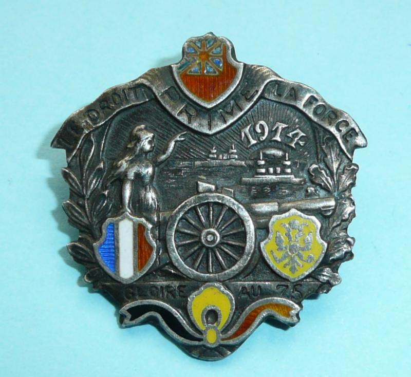 WW1 Home Front France  - Patriotic French Hallmarked Silver and Enamel Pin Brooch Badge - 1914