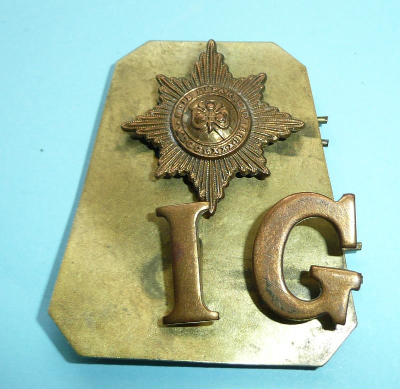 The Irish Guards Other Ranks 3 Piece Shoulder Title on Brass Backing Plate
