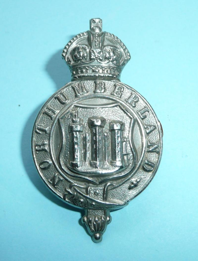 Northumberland Police Constabulary White Metal Cap Badge, King's Crown