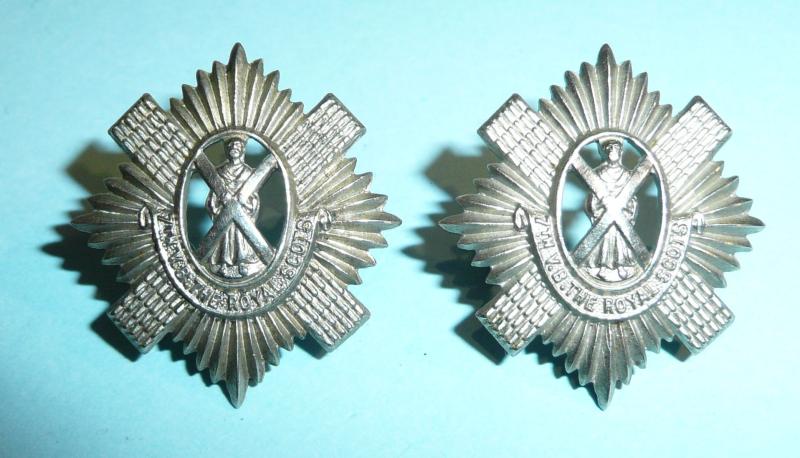 7th Volunteer Battalion (VB) The Royal Scots Pair of White Metal Collar Badges , 1904 - 1908 only