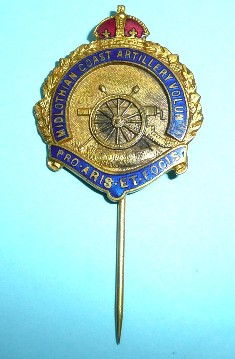 Scotland / Scottish  - Midlothian Coastal Volunteer Artillery (MCVA) Gilt and Enamel Mufti Lapel Pin Badge