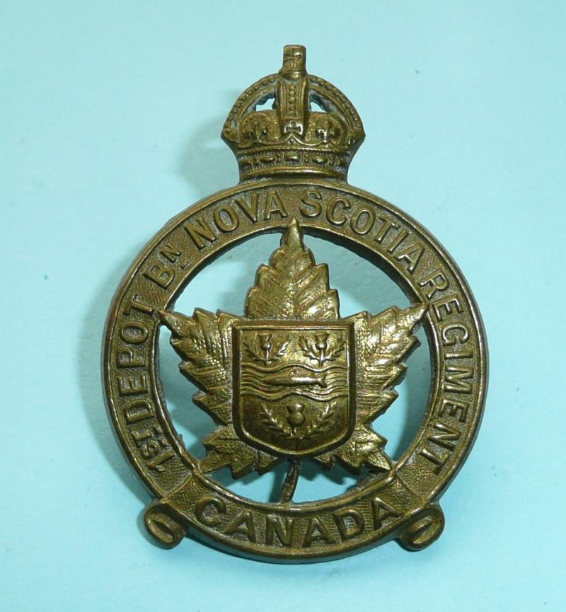 WW1 Canada - 1st Depot Battalion (Nova Scotia) Regiment Gilding Metal Brass Cap Badge