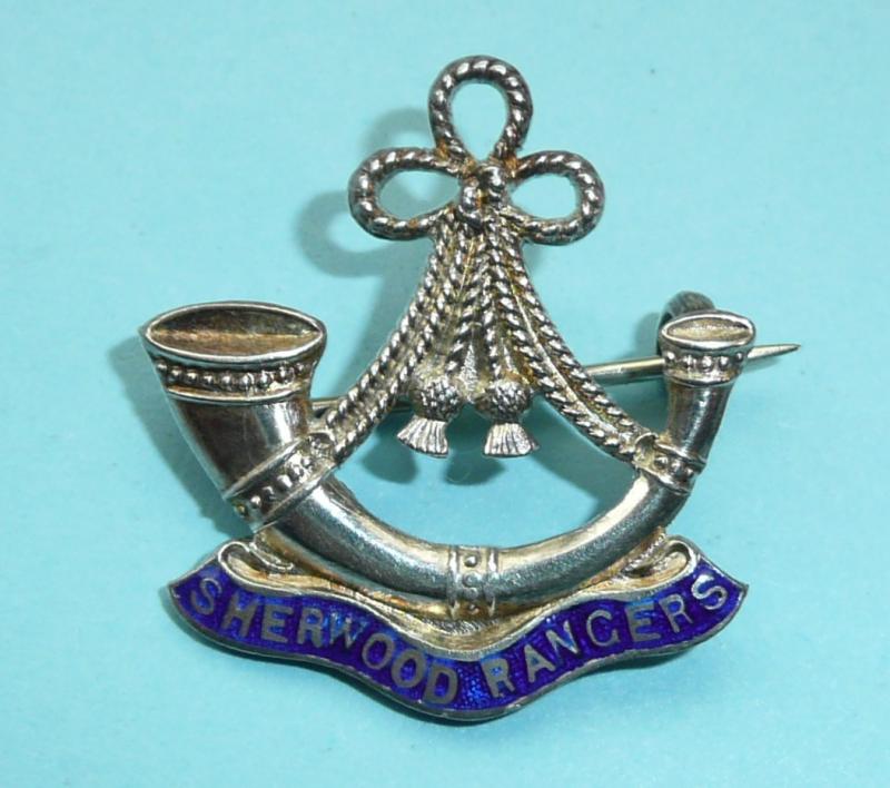 Sherwood Rangers  Yeomanry (SRY) (Nottinghamshire) Sterling Silver and Enamel Sweetheart Pin Brooch Badge