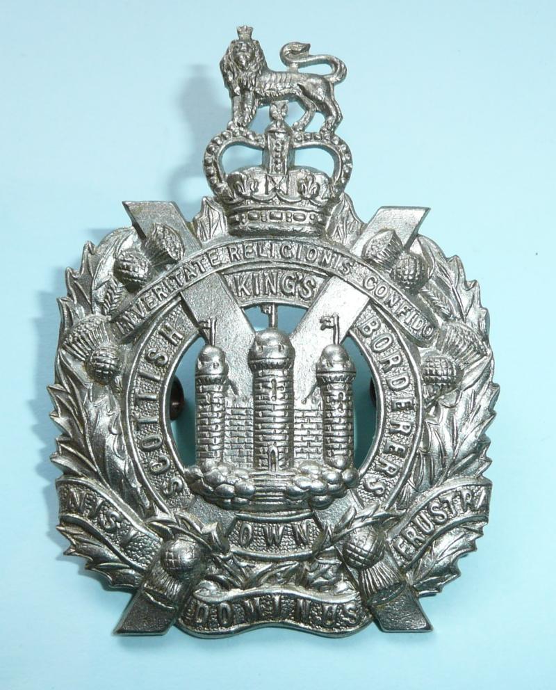 Kings Own Scottish Borderers  (KOSB) White Metal Other Ranks Glengarry Cap Badge - QEII Queen Elizabeth Crown Issue