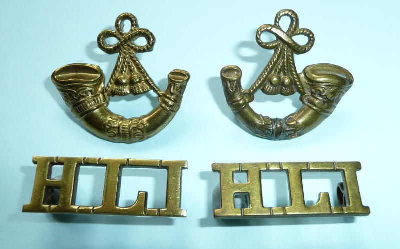 Highland Light Infantry HLI Matched Facing Pair of Other Ranks Brass Two Piece Shoulder Titles