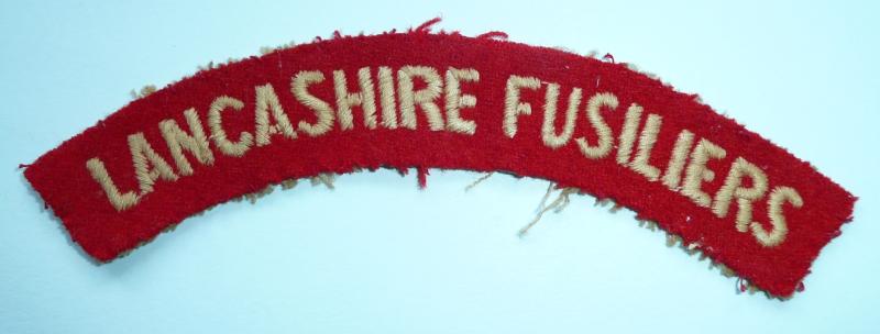 Cold War Lancashire Fusiliers Embroidered White on Red Felt Cloth Shoulder Title